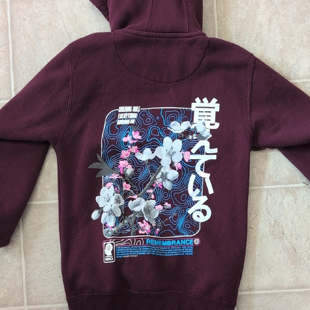 Burgundy Hoodie with Floral Graphic